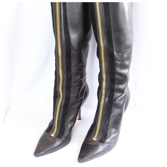 🛍 Jimmy Choo Black Leather Zipper High Boots 38 - Picture 4 of 8